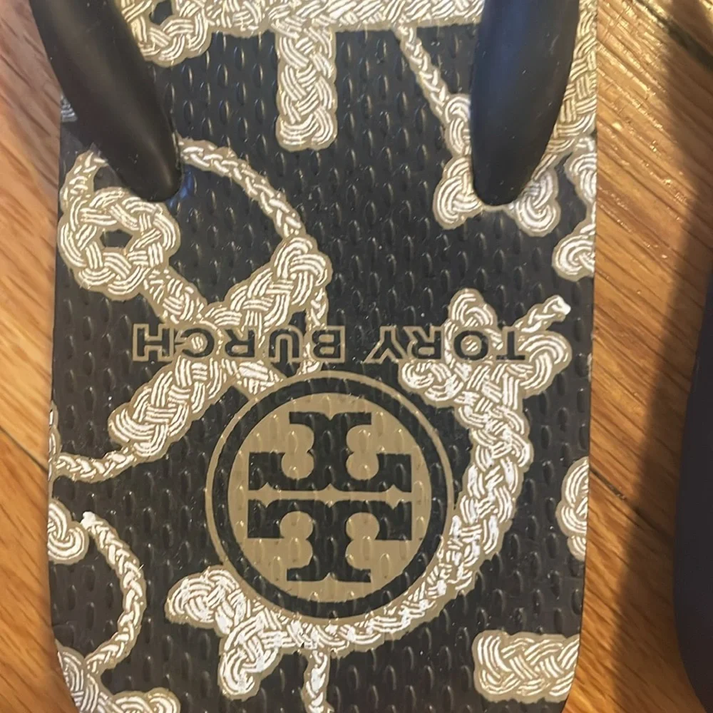 Tory Burch Black Anchor Print Flip Flops